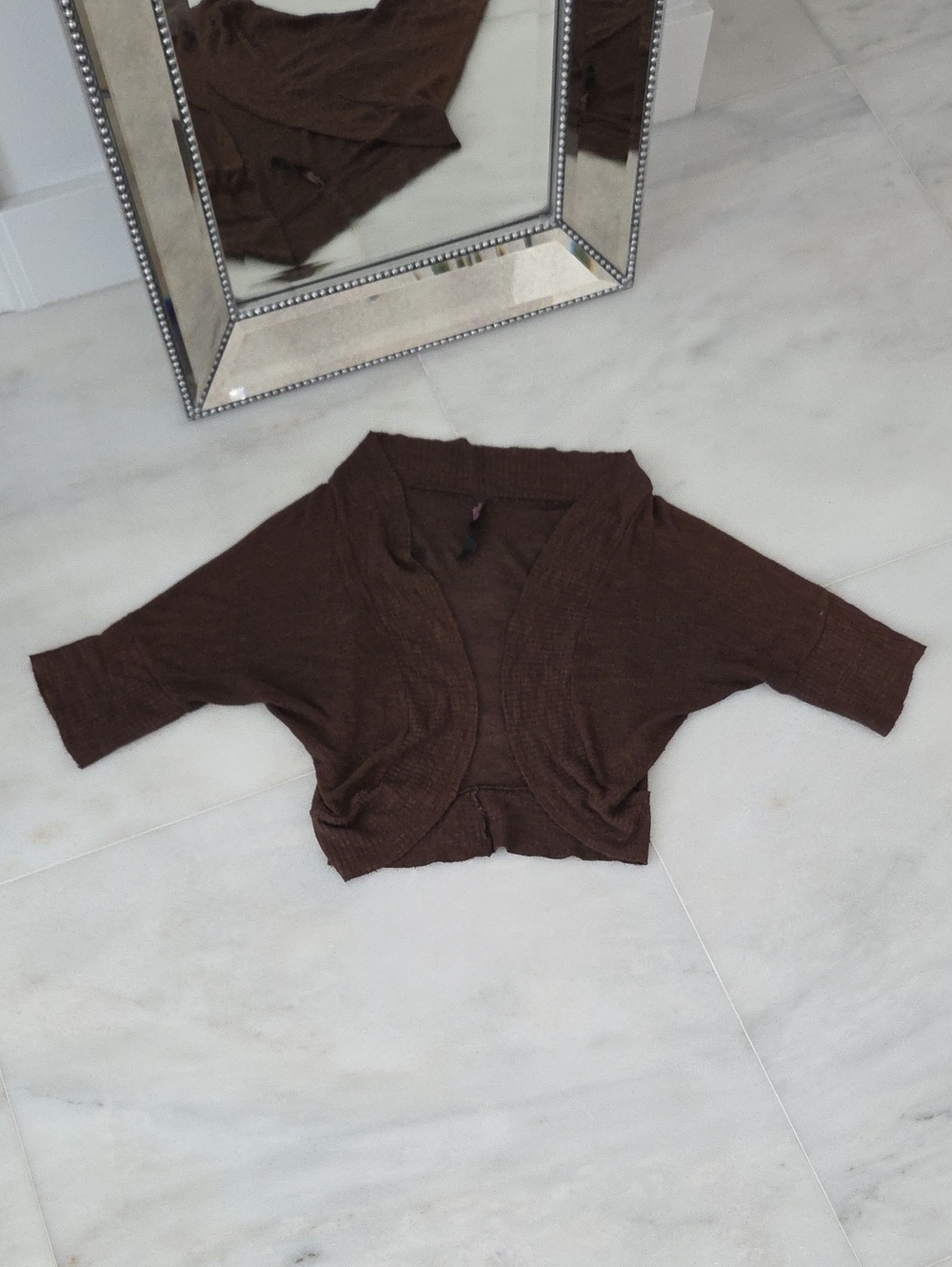 Brown Cropped Women's Open-Front Sweater Cardigan EXCELLENT CONDITION!